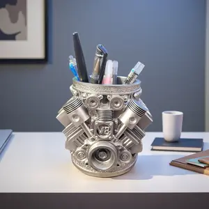 V6 V8 Engine Design Office Pen Holder, Stationery Storage Organizer & Business Card Slot, Perfect Desk Accessory for Mechanics & Car Lovers, Desk Tidy