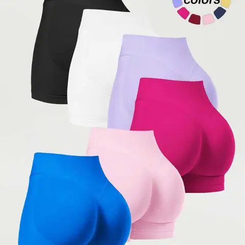 Women's Solid Color High Waist Gym Shorts, Breathable Comfortable Seamless Skinny Shorts, Ladies Sportswear for Indoor Outdoor Wear, Breathable Workout Shorts, Athletic Fitness Shorts, Workout Shorts Pack