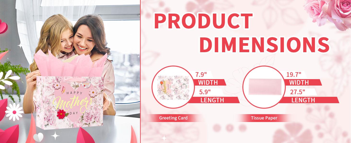 Mother’s Day Gift Bag Set 13” Floral Gold Foil with Card & Tissue, Happy Mother’s Day Gift Bag for Mom Grandma Nana, Premium Gift Wrap Supplies