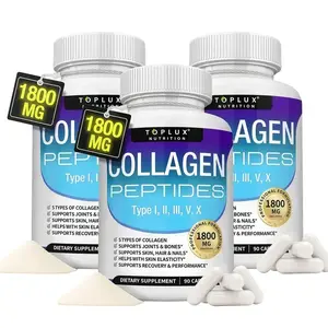 Toplux Nutrition Collagen Peptides 5 Types Complex 1800mg US Made Dietary Supplement for Health Beauty Fitness 90 Capsules-3Tp Vitamin Edible