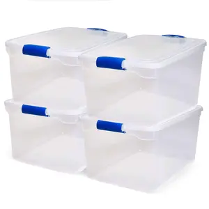 Homz 66-Quart Clear Plastic Stackable Storage Containers w/ Latch Lid, 4 Pack