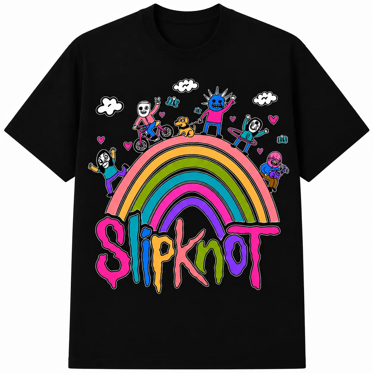 Women's Slipknot Rainbow Graphic Shirt - Aesthetic Pastel Colorful Short-Sleeve 100% Cotton Premium Fabric, Lightweight Breathable Casual Heavy Metal Vintage Band-Inspired Sports Top