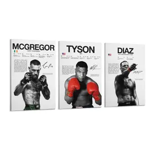 Minimalist 3PCS Fight Legends Canvas Poster Set - McGregor, Tyson & Diaz Wall Decor, Signed Replica Art for Gym & Man Cave, Black & White Boxing & MMA Prints for Fans
