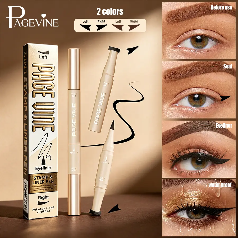 Eyeliner Stamp Pen 2-in-1 Winged Eyeliner Stamp, Waterproof Liquid Liner for Easy Cat Eye Makeup, Smudge Proof Long Lasting Eye Makeup Tool, Beginner Friendly Daily Makeup