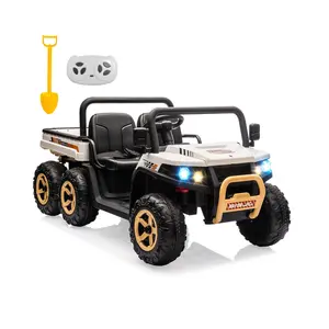 White 24V 4WD 6-Wheel All-Terrain Ride-on Dump Truck,2-Seater UTV with Parent Remote Control,Electric Dump Bed & Shovel,Bluetooth Music,LED Headlights for Kids Ages 3-8