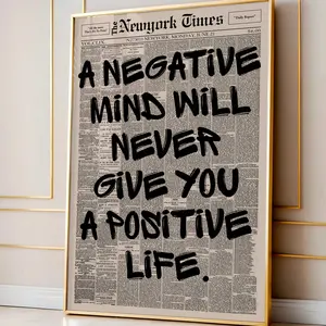 Retro Negative Mind And Positive Mind Quote Posterwall Art, Typography Poster, Aesthetic Print, Inspiration Quote Art