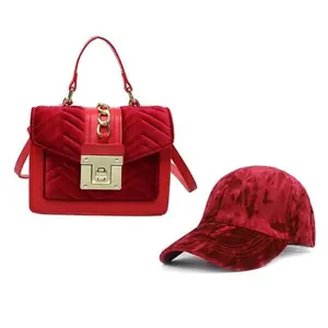Red Velvet soft material. Purse and Hat Set.