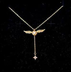 Golden Snitch Winged Ball Necklace with Movable Wings – Alloy Pendant Jewelry, Golden Color | Valentine’s Day Gift for Women