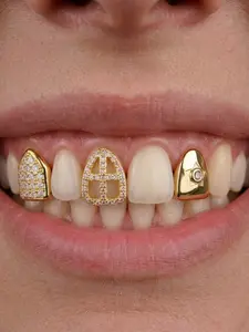3pcs Shiny Gold Grills for Your Teeth Grillz for Women Teeth Men Gold Tooth Cap Grillz for Women Golden Mouth Grills Tooth Jewelry Hip Hop Freaknik Outfits Custom Accessory Halloween Party 90s Tooth Gems