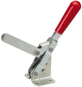 Destaco Manual Hold Down Toggle Clamp - Model 210-21, 750lb Holding Capacity, Vertical Handle, 58° Handle Movement, 103° Bar Opening, Solid Bar, Flanged Base, Electro-Plated Zinc Carbon Steel