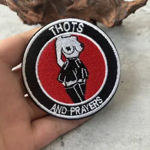 Anime Girl Tactical Patch Classic Logo Patch THOTS AND PRAYERS Embroidery Hook&Loop Emblem Military Morale Badge Armband Chevron Backpack Stickers