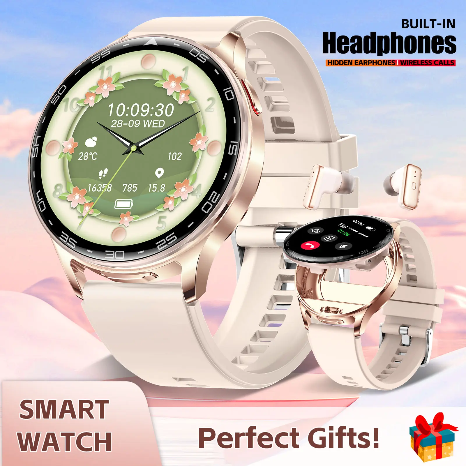 Multifunctional Smart Watch with Earbuds for Women Men, 2 in 1 Wireless Smartwatch, 1.39" HD IPS Screen Smartwatch with Multiple Sports Modes Pedometer Digital Watch Gifts for Women Electronic Gadgets Portable