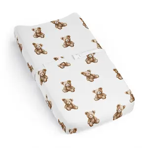 Sweet Jojo Designs Baby Changing Pad Cover Sheet (Boho Teddy Bear) for Boys/Girls, Infant/Newborn Diaper Change Table Mat Covers (Soft, Brown Bears, Watercolor, Bohemian, Classic, Wholesome Aesthetic)