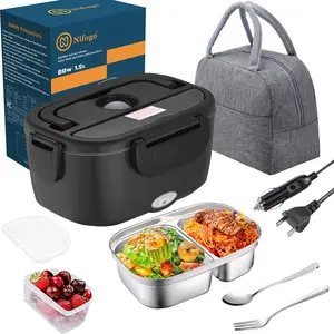 Fathersdaygifts 80W Electric Lunch Box Food Heater, 12V/24V/110V Self-Heating Lunchbox for Work and Travel with Insulated Bag, 1.5L/1.8L