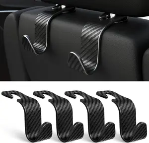 4-Pack Car Headrest Hooks Vehicle Storage Organizer for Purses Handbags Groceries Coats –Holds 55lbs 360° Rotating Simple Design Black Checkered