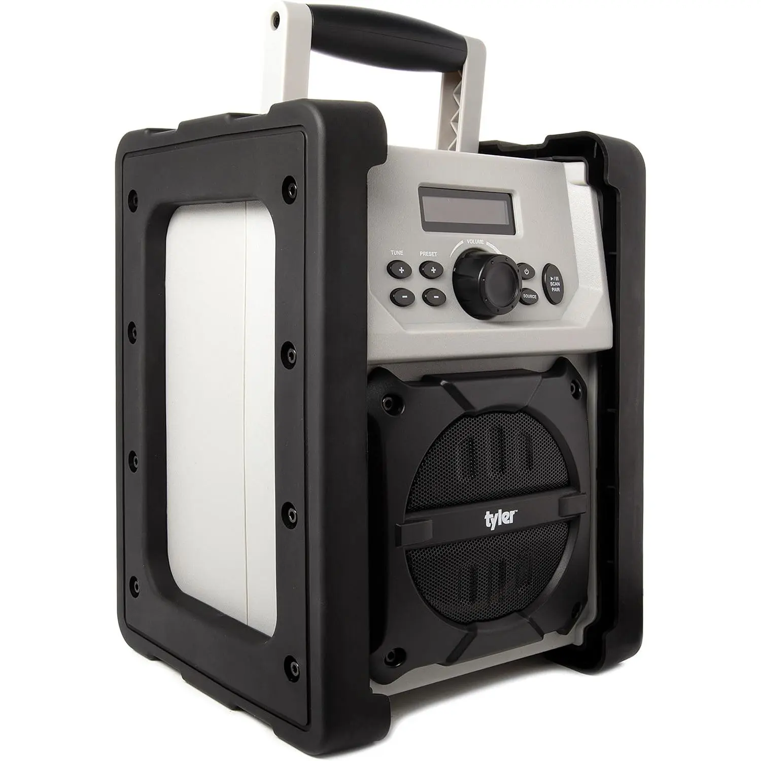 Tyler Bluetooth Jobsite Radio Speaker Wireless Battery Powered Or AC/DC - 100+ Feet Rang - USB - AUX Out - Full Band FM Radio - IPX5 Water Resistant - Outdoor Indoor Durable Portable Speaker TWS407