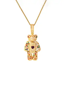 TikTok's Adorable Teddy Bear Necklace | Sparkling Colorful Necklace Suitable for Summer Parties & Everyday Wear | Lovely Bear Present for Your Girlfriend|Mini Bear Zircon Pendant Necklace, Luxurious Street Style, Cute Doll Pendant