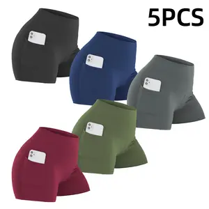 CHRLEISURE 3/5PCS  Women's Shorts With Pockets High Waisted Bikershorts For Exercise & Yoga Shorts Leggings Gym Bikershorts