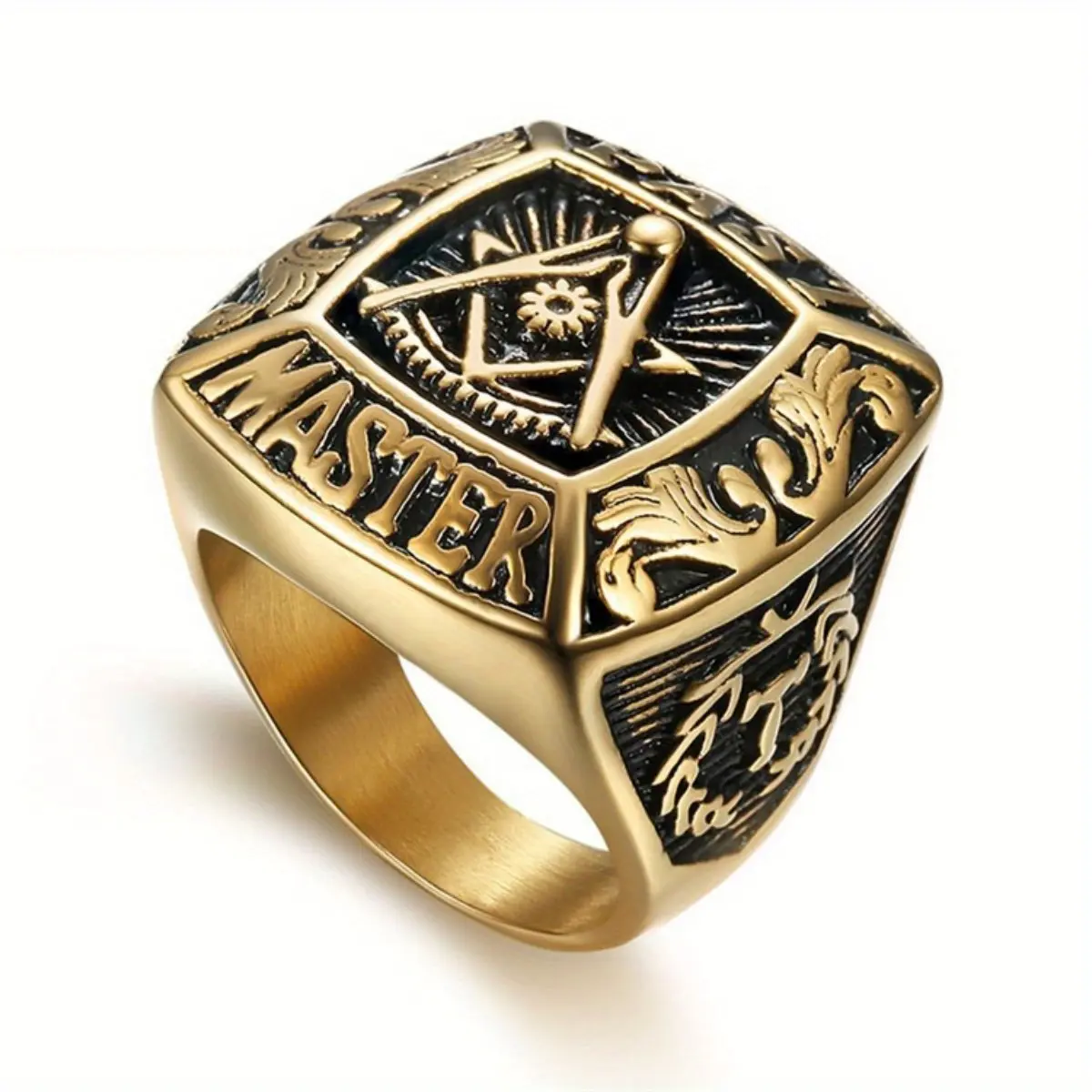 Men's High-Quality Stainless Steel Geometric Freemason AG Letter Precision Ring - Luxury Hip-Hop Punk Style Solitaire Stackable Ring, Fashion Accessory for Rock, Wedding, Precision Rings