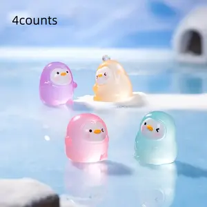 Mini Landscape Creative Cartoon Cute Night Glow Penguin Figurines, Arctic Snow Scene Decor Accessories, Set of 4 Pieces