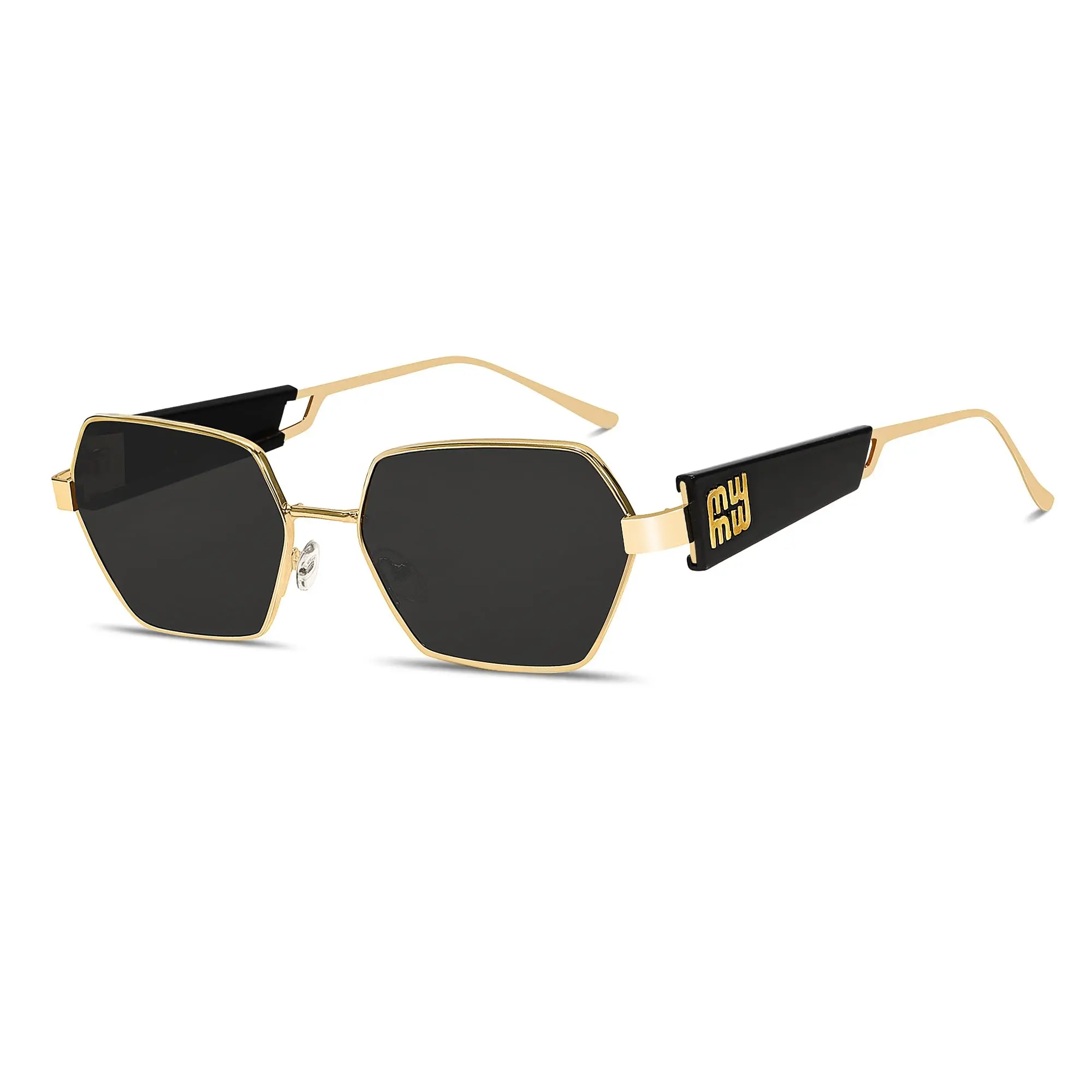 Unisex Retro Hexagonal Sunglasses - 2026 Trendy Fashion Bold Frame Metal Gold Designer Shades, Lightweight Womens Sunglasses for Men and Women