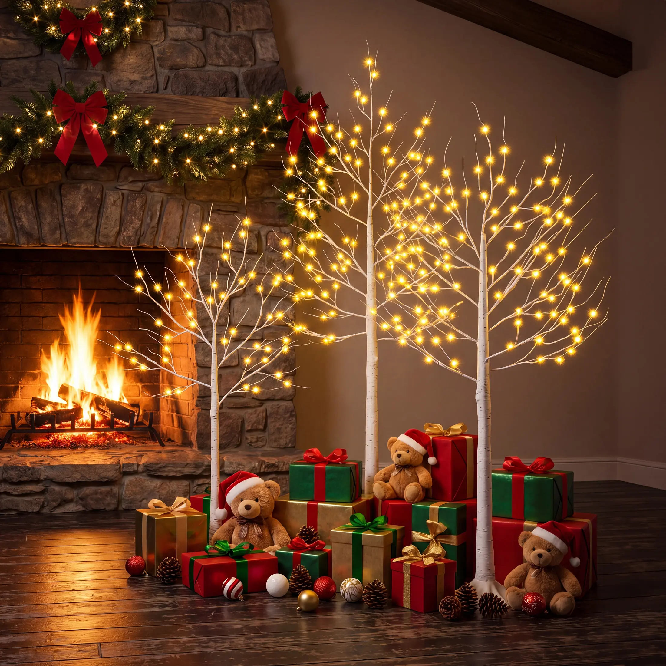 VeriNatural 3-Pack LED Birch Trees  4FT+5FT+6FT Or 4FT+6FT+8FT Pre-Lit Christmas Decor Set perfect housewarming