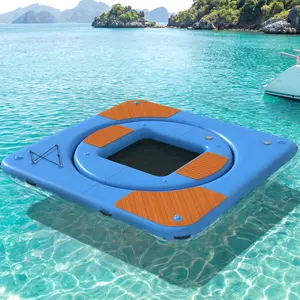 Bezliving 2 in 1 Inflatable Floating Dock Platform with EVA Traction Deck, Mesh Swim Net, Inner Floating Island, 6 in Thick Boat Swim Platform for Lakes and Pools