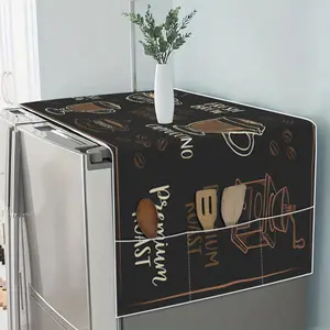 1 piece of coffee element digital printing pattern four-season universal refrigerator cover, Dustproof cover with storage function is suitable for kitchen, can store items, suitable for refrigerator, washing machine, exquisite life