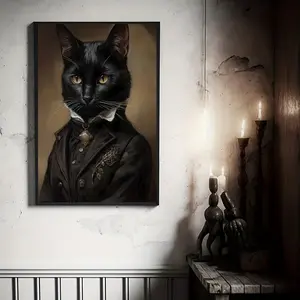 1pc Unframed Canvas Poster, Vintage Art, Gentleman Cat Wall Art Poster, Halloween Wall Decor, Gothic Art Dark Academia Painting, Ideal Gift For Bedroom Living Room Kitchen Corridor, Wall Art, Wall Decoration, Fall Decor