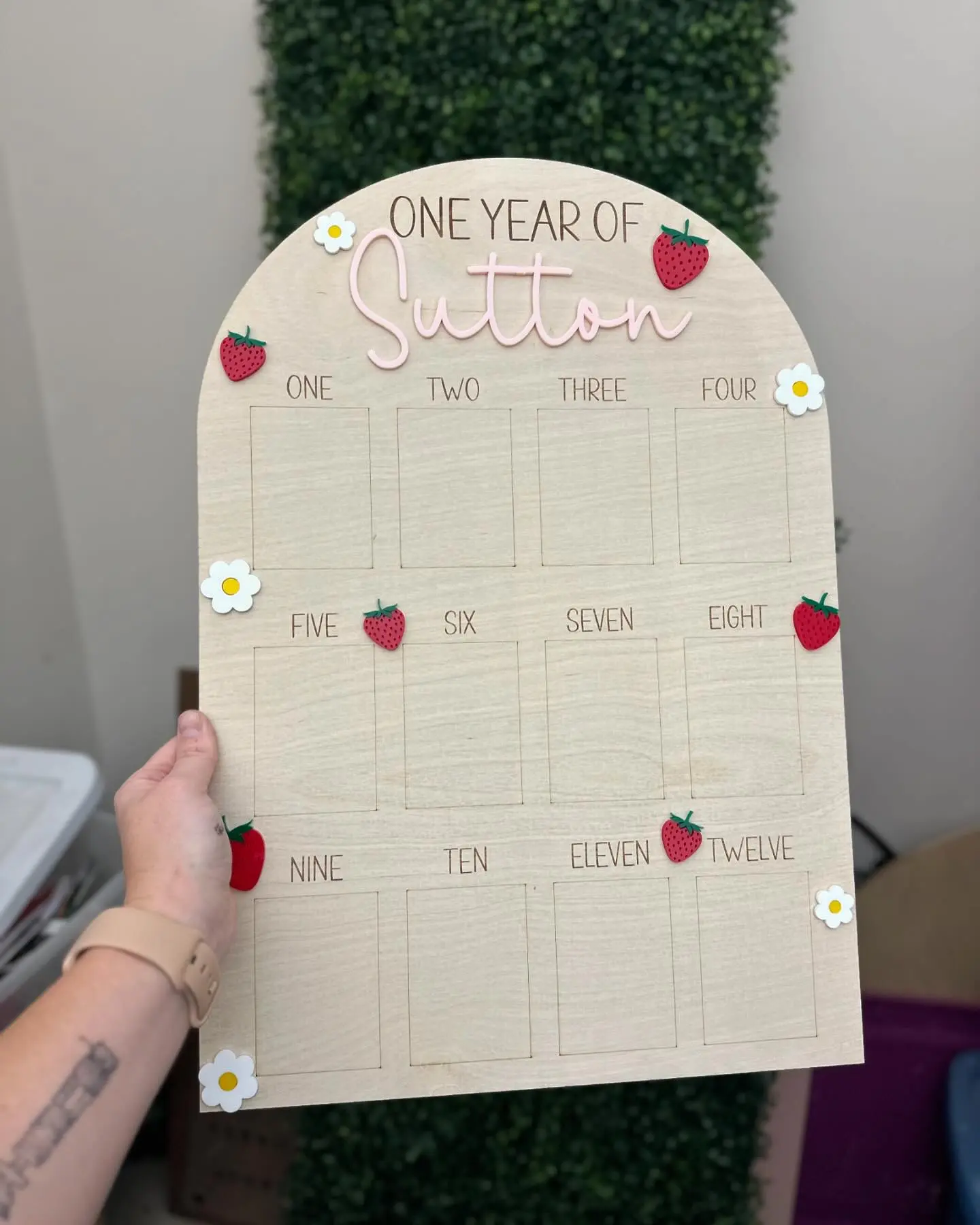 Strawberry one year word photo board