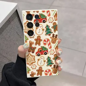 Christmas Gingerbreadman Snowman Stick Truck Tree Cute Pattern Case for Samsung Galaxy S24 Plus S25 S23 S22 Ultra S22+ Matte Liquid Silicone Anti-Slip Pocket-Friendly Cellphone Softcase