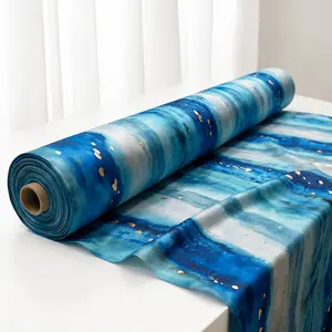 Water-Effect Ink Fabric, Glossy Elegant Draping Textile for Dresses, Long Gowns, Shawls & DIY Crafts - Lightweight High-End Fashion Material with Gold Foil Detail