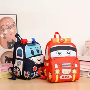 (New)Kids' Favorite Cartoon Police Car 3D Lightweight Backpack |       Casual Style with Adjustable Strap, Lining, Zipper Closure