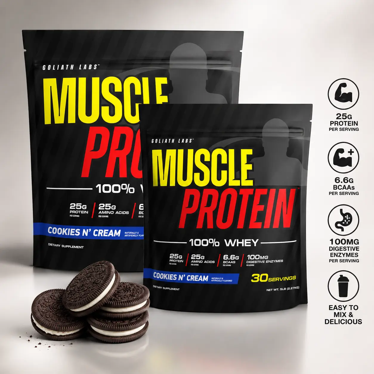 Goliath Labs Muscle Protein Bundle - 100% Pure Whey Powder, 25g Nutritional Supplement for Muscle Gain & Gym Recovery