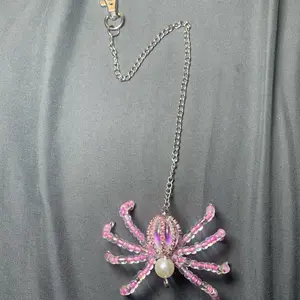 Purple Hanging Beaded Spider Decoration with Pearl Accent and Chain for Home Decor