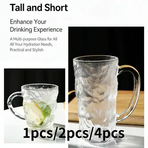 Fashion Glacier Pattern Glass Cup with Handle, High-End Water Bottle, Home Beer Mug, Juice Drink Cup, 1pcs/2pcs/4pcs