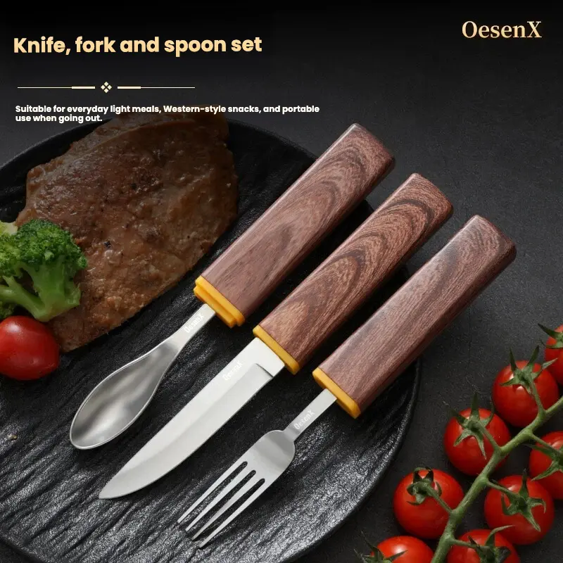 【July Selection】OesenX 2-in-1 camping knife and fork Spring limited Stainless steel two-in-one cutlery Sharp Silver Meat Scissors Dishwasher Safe Camping Steak Knife and Fork for food, steak, fruit Christmas Gift! Portable
