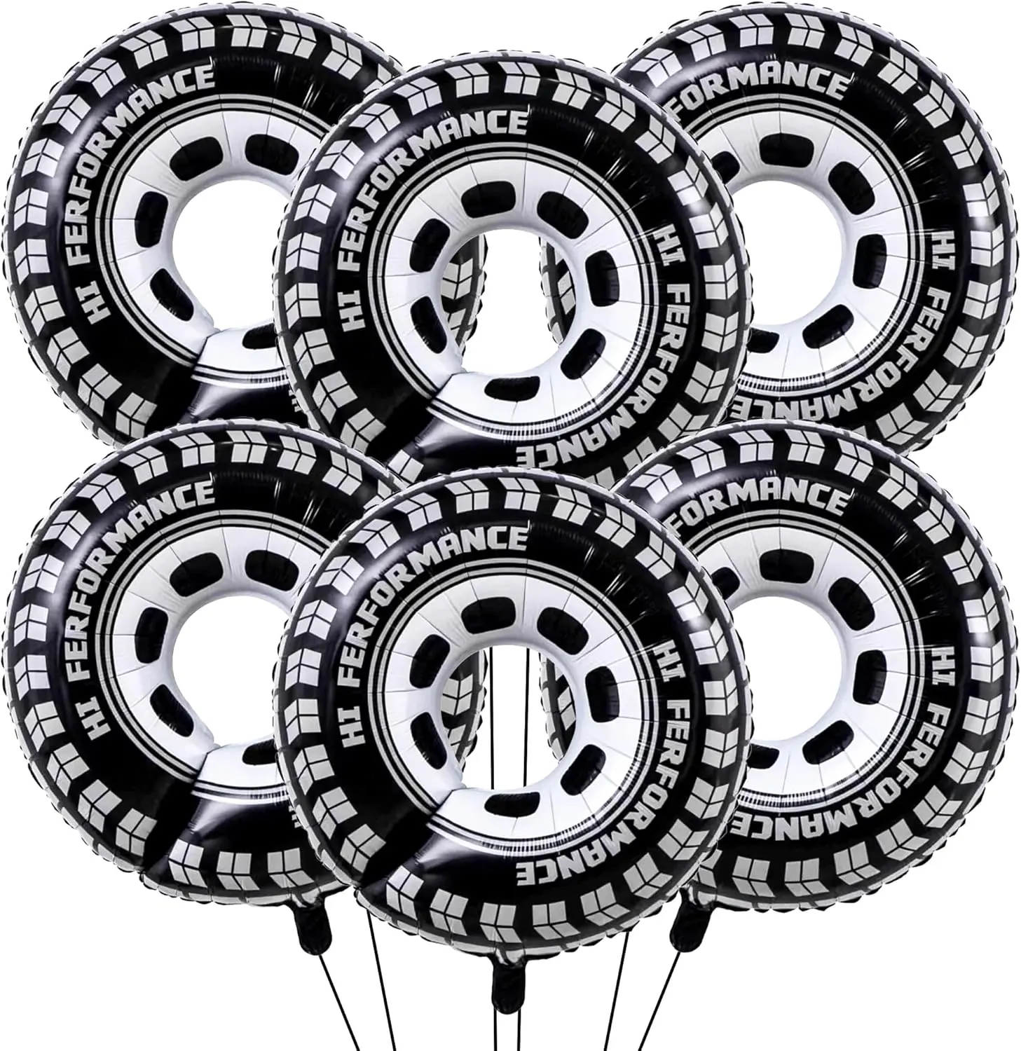30-Inch Tire Shape Blow Up Balloons (6-Count) - Garage Balloon Decor for Racing Theme Birthday Parties, Automotive Events