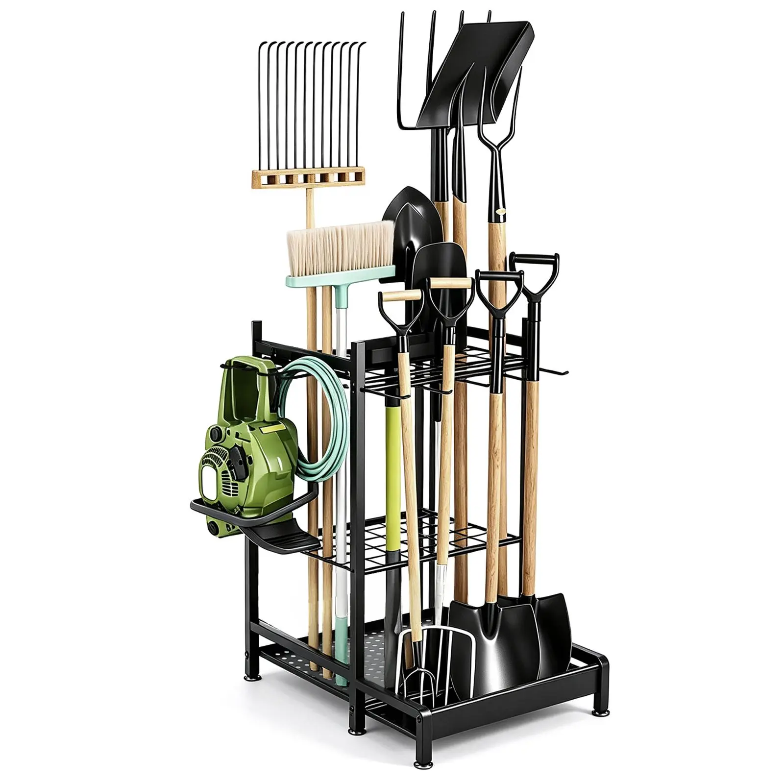 New Heavy-Duty Steel Garden Tool Organizer Tower Rack with Storage Hooks, Holds 50+ Tools for Garage, Outdoor Home Organization