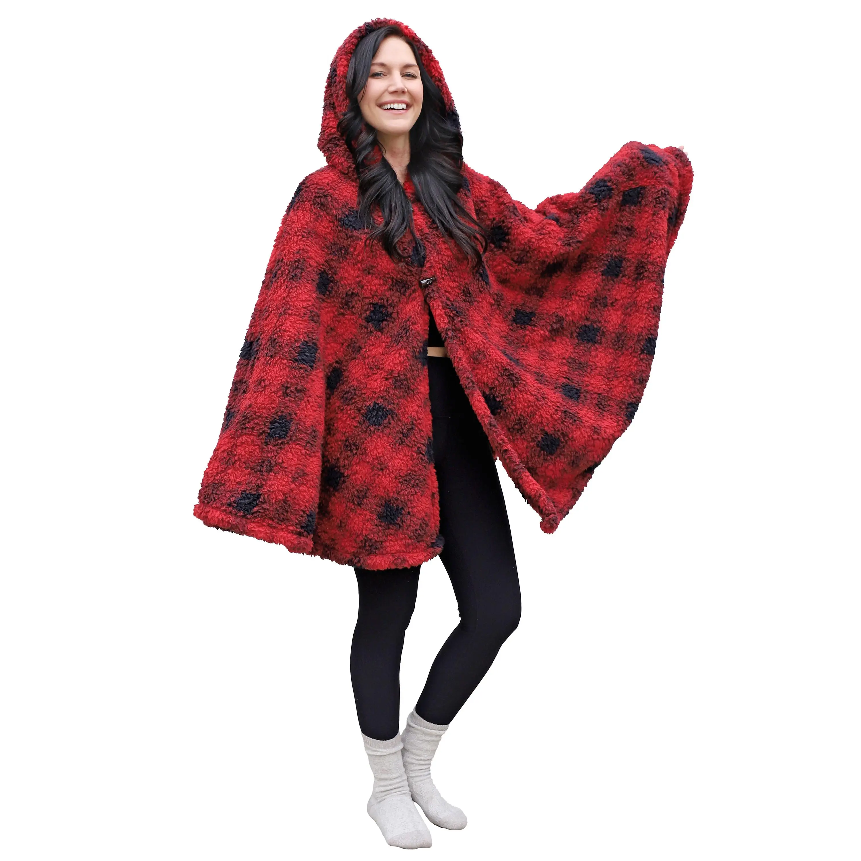 Catalonia Women's Poncho Cape, Sherpa Cloak Coat, Snuggy Hooded Wearable Blanket, Gift Idea