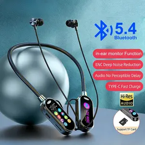 Bluetooth 5.4 Earphones Neckband gamer  Color Screen Wireless Headsets Noise Reduction Earbuds Earphone Monitor design    headphones sensory bass sound amplifier earplugheadphone