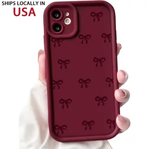 NITITOP Compatible with iPhone 11 Case Cute Stylish Bow Knot Ribbon Design for Women Girls Artistic Bowknot Soft TPU Shockproof Protective Full Camera Protection Cover - Wine Red