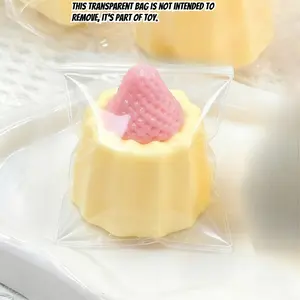 Yellow Pudding Strawberry Squeeze Toy - Comfortable, soft, and slow-rebound squishy toy, perfect as a desktop decoration, a great stress-relief toy, and a prop for pranking friends