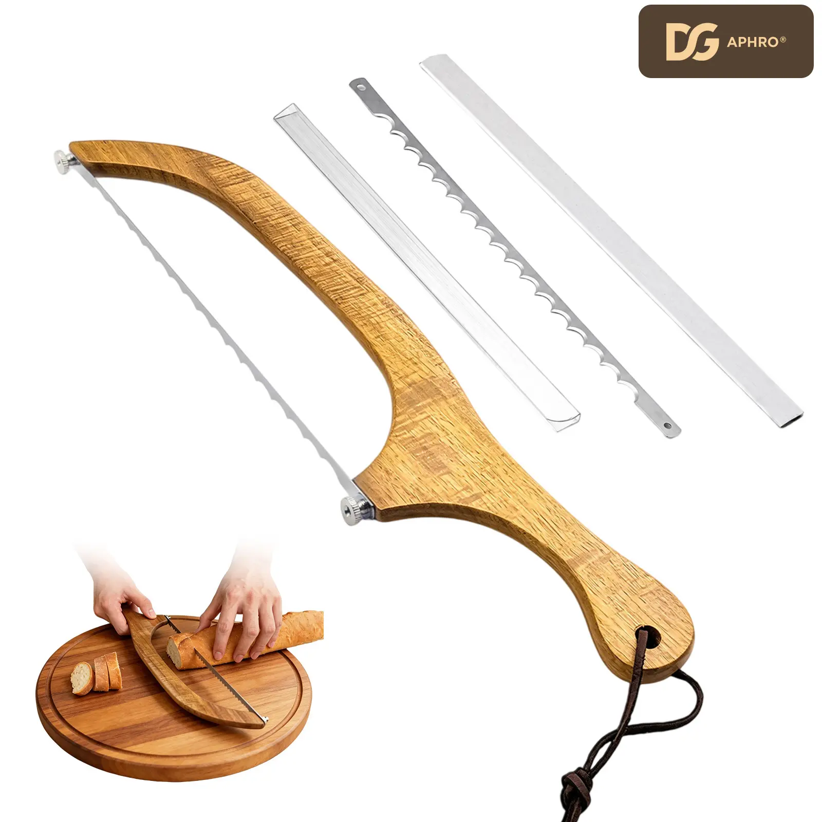 DGAPHRO Bread Slicer for Homemade Bread,16" Wooden Sourdough Bread knife with Bow Design,Premium Stainless Steel Serrated Saw Bread cutter for Bagels, Baguettes and More,dealsforyoudays.