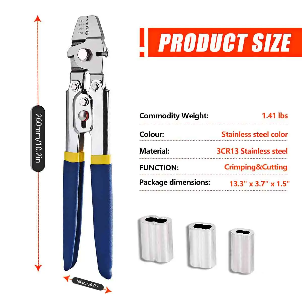 Heavy Duty 8-Shape Aluminum Crimping Plier Set with Ergonomic Handle, Crimping Function for DIY, Outdoor, Mechanical Maintenance, Cable, Fishing Lines, Electrician Hand Tool Kit with 600PCS Aluminum Sleeves