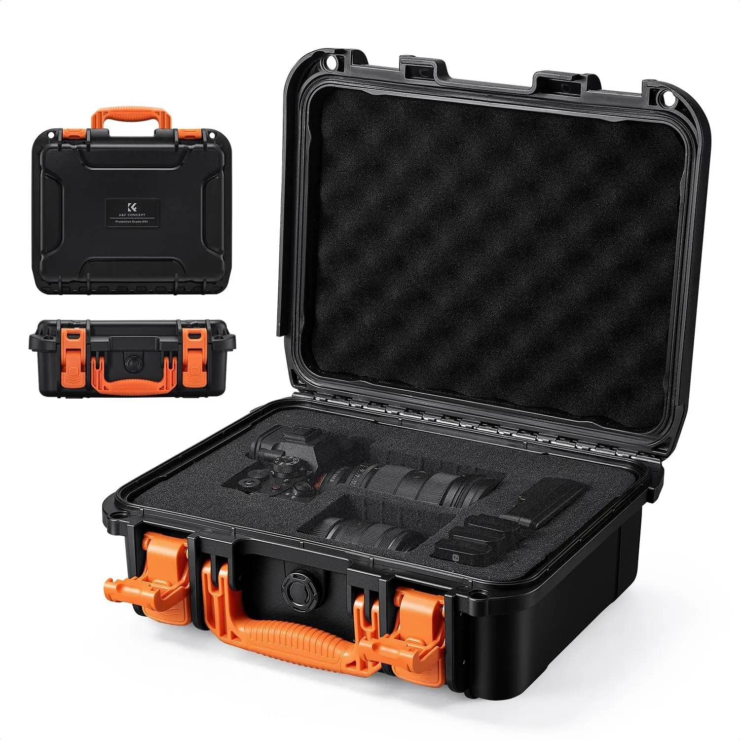 K&F CONCEPT Waterproof Hard Case, Portable Protective Camera Case, Customizable Foam Case Fit Use of Camera, Drones, Equipments -13.5x11.4x5.3inch