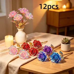 12 Crystal Rose Flowers, No Maintenance, High-End Decor, Mother's Day, Valentine's Day, Wedding Gift, Artificial Flowers, Decorative Flowers Bouquet prom tiktokshopspringglowup,summervibes