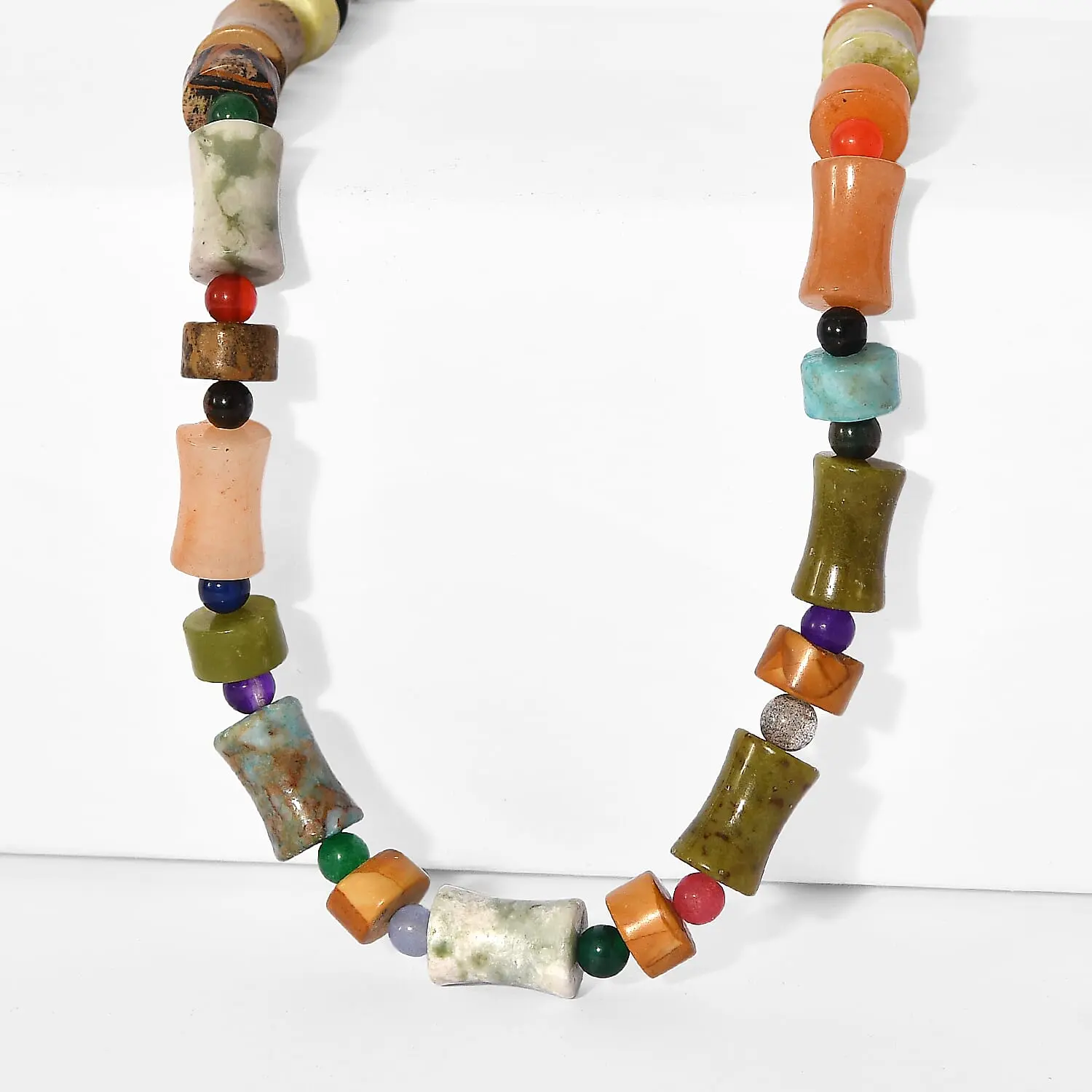 EverTrue Multi Jasper, Multi Gemstone Beaded Necklace (22 Inches) in Platinum Bond 230.00 ctw