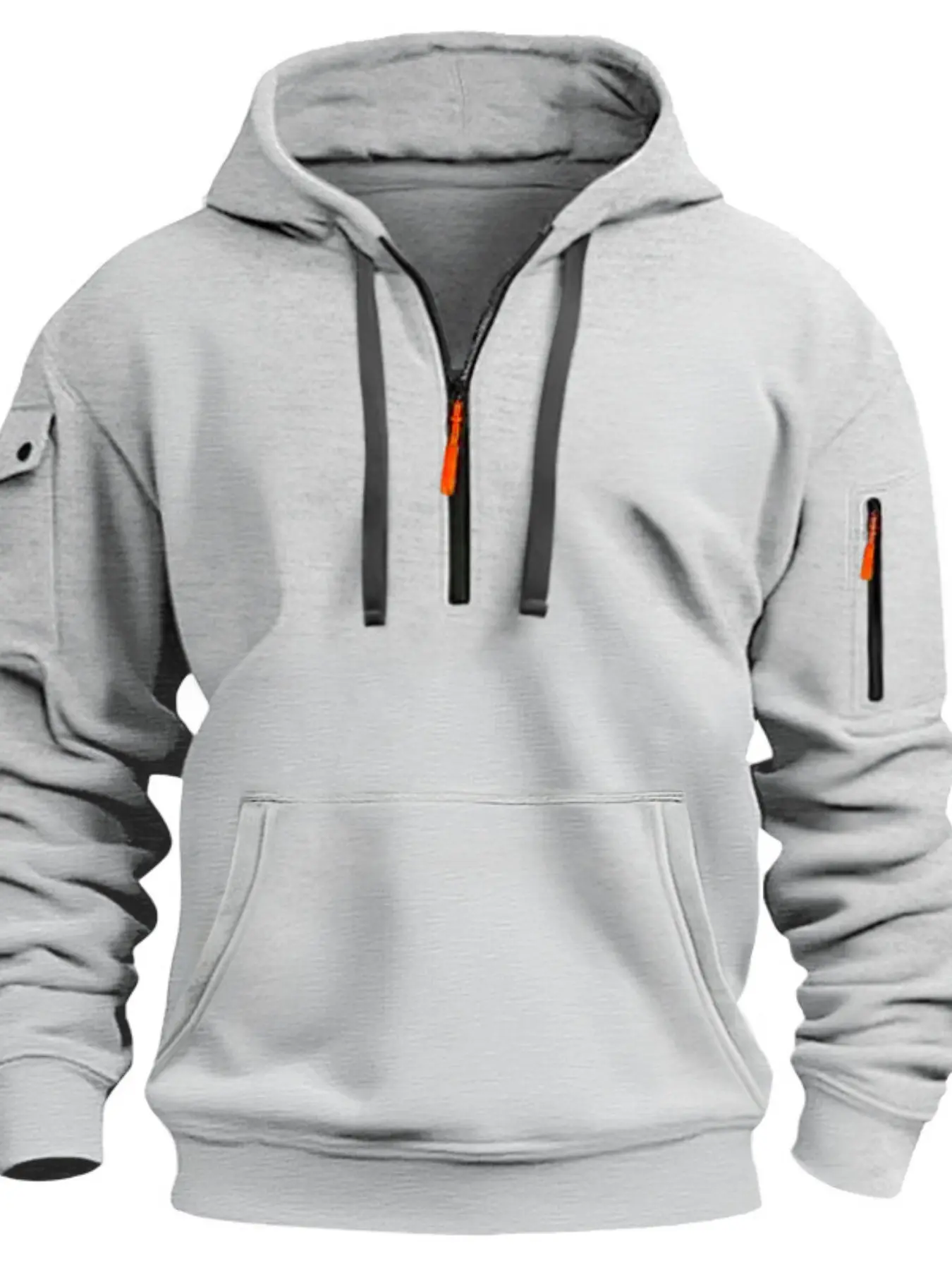 Men's Vintage Hooded Sweatshirt, Fall Winter Heavyweight Fleece, Multi-Pocket Workwear, Casual Commuter Wear, Retro American Style
