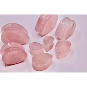ROSE QUARTZ STONE TEAR DROP PLUGS / GAUGES PAIR